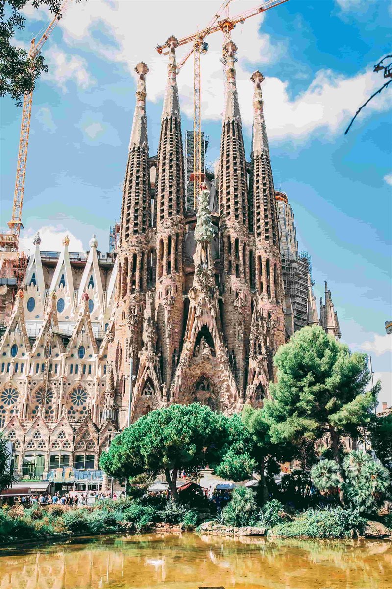 Sagrada Família Basilica exterior from Plaça de Gaudí